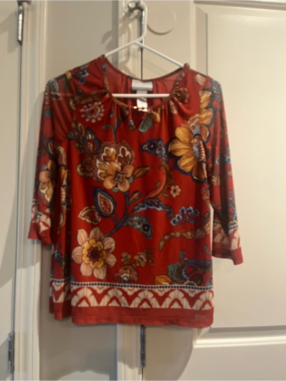 Women’s Floral Burnt Orange Blouse- 3/4 Sleeves